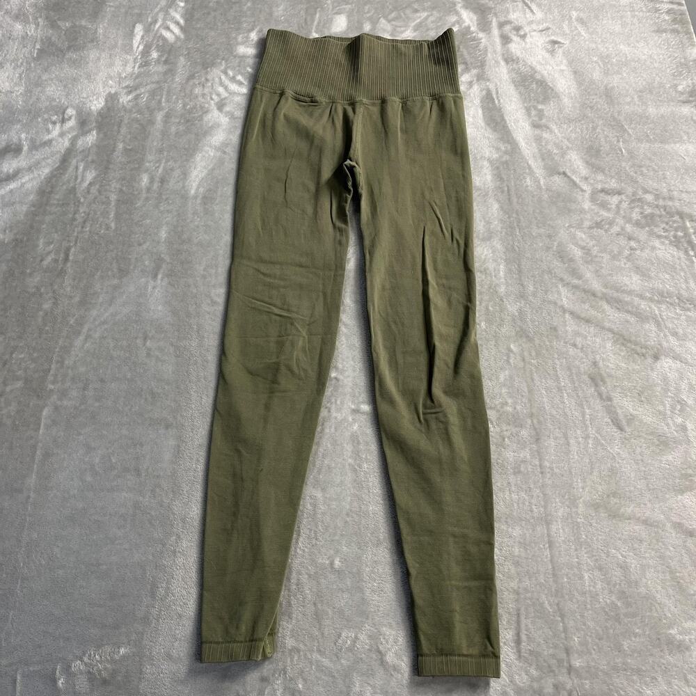 Free People Knit Leggings Womens S Green Seamless High Waist Ankle Yoga Athletic